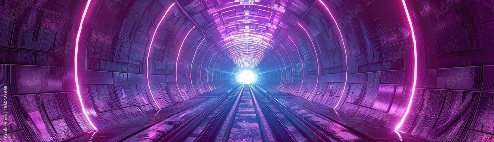 A vibrant, futuristic tunnel illuminated by glowing neon lights, leading to a bright white light at the end, symbolizing technology and speed. A vibrant, futuristic tunnel illuminated by glowing neon lights, leading to a bright white light at the end, symbolizing technology and speed.