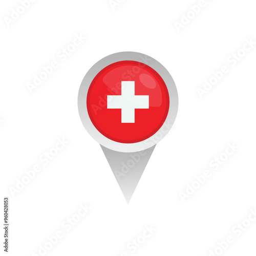 Switzerland Flag And Location Sign Vector Design.