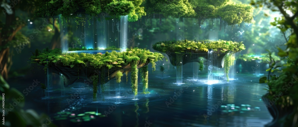 Enchanted Digital Paradise: Vibrant Flora and Floating Islands in Enchanted Digital Paradise: Vibrant Flora and Floating Islands in