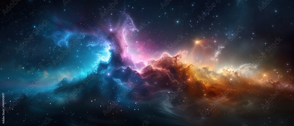 Fototapeta premium Enchanting Glowing Peaks: Mystical Mountain Range under Starry Night Sky in -Clear