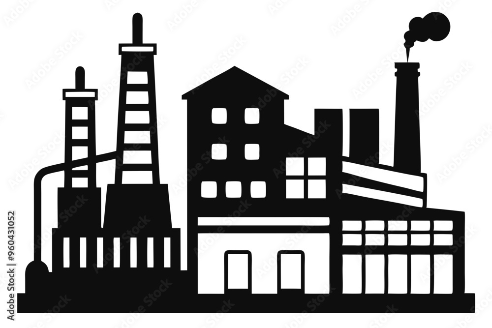 Naklejka premium Factory silhouette vector illustrations
