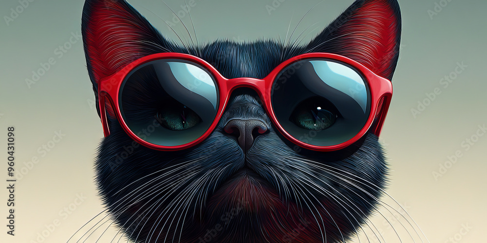 A cool black cat with red sunglasses. A cool black cat with red sunglasses.