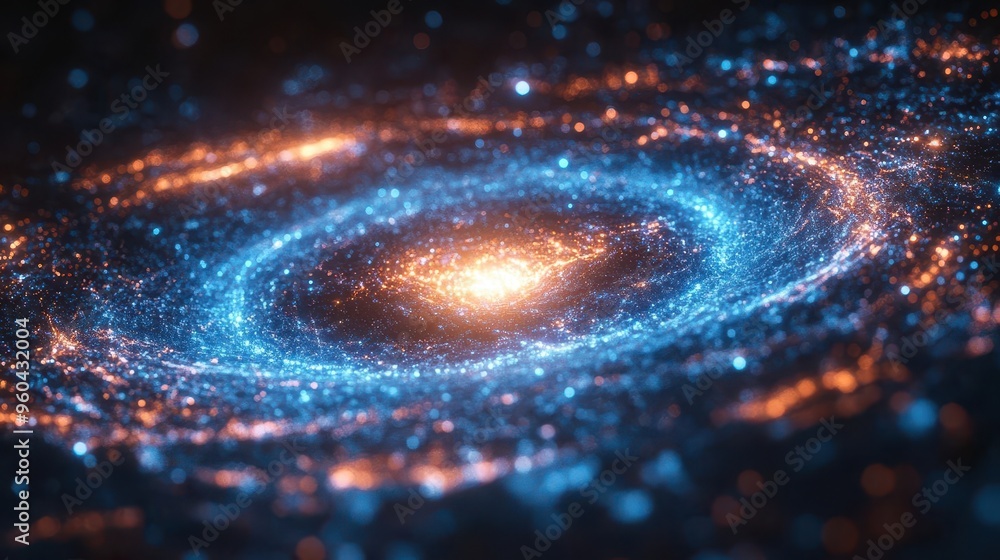 holographic display of a 3d nanotech object surrounded by swirling fractal particles futuristic interface glows with ethereal blue light against a dark background holographic display of a 3d nanotech object surrounded by swirling fractal particles futuristic interface glows with ethereal blue light against a dark background