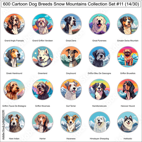Dog Breeds Cartoon Characters Snow Mountains Bundle Collection Set 11 of 600 Dog Faces Isolated Part 14