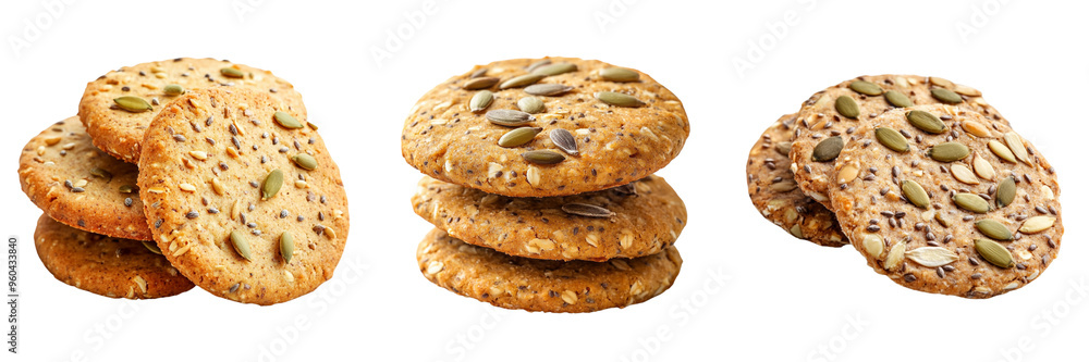 Set of A delicious pile of cereal cookies with raisins, neatly arranged Isolated on Transparent Background Set of A delicious pile of cereal cookies with raisins, neatly arranged Isolated on Transparent Background