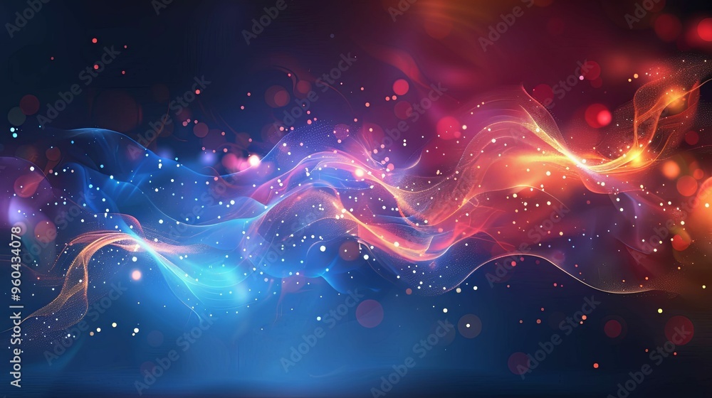 Fototapeta premium Abstract Digital Artwork with Red and Blue Waves and Glowing Lights