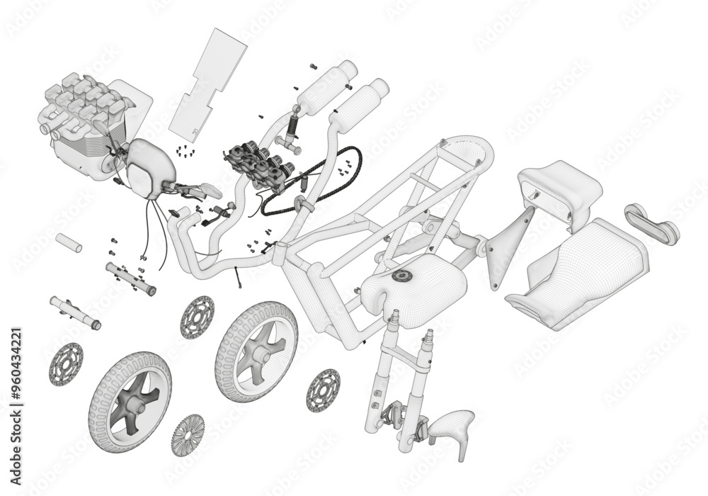 Obraz premium Disassembled motorcycle on a white background. Unique design. 