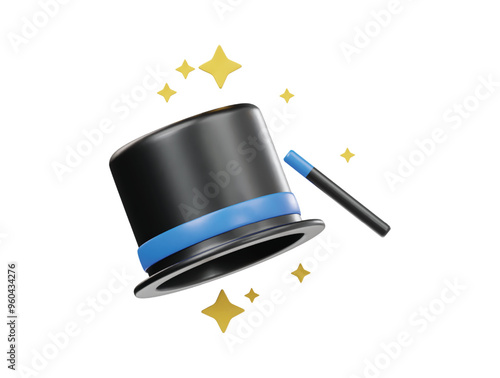 Magic hat icon 3d render illustration