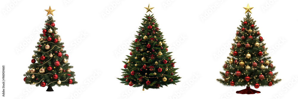 Set of A family joyfully decorating a large Christmas tree together on transparent background Set of A family joyfully decorating a large Christmas tree together on transparent background