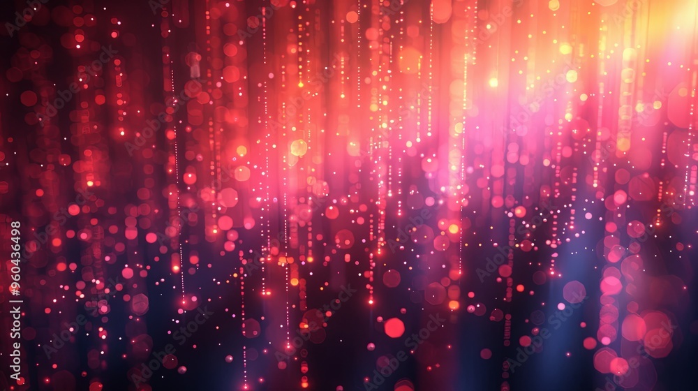  Neural network 3D illustration. Big data and cybersecurity. Data stream. Global database and artificial intelligence. Bright, colorful background with bokeh effect