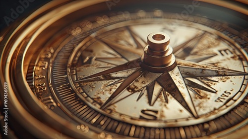 Close-up of a Worn Brass Compass Face