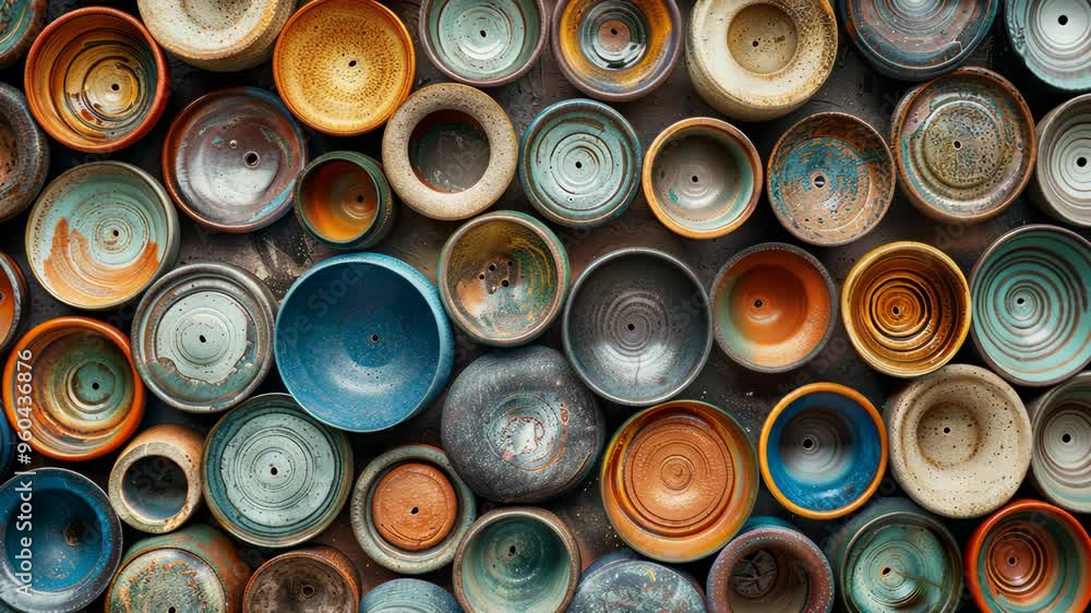Colorful ceramic pots displayed in a vibrant arrangement showcasing craftsmanship and design Colorful ceramic pots displayed in a vibrant arrangement showcasing craftsmanship and design