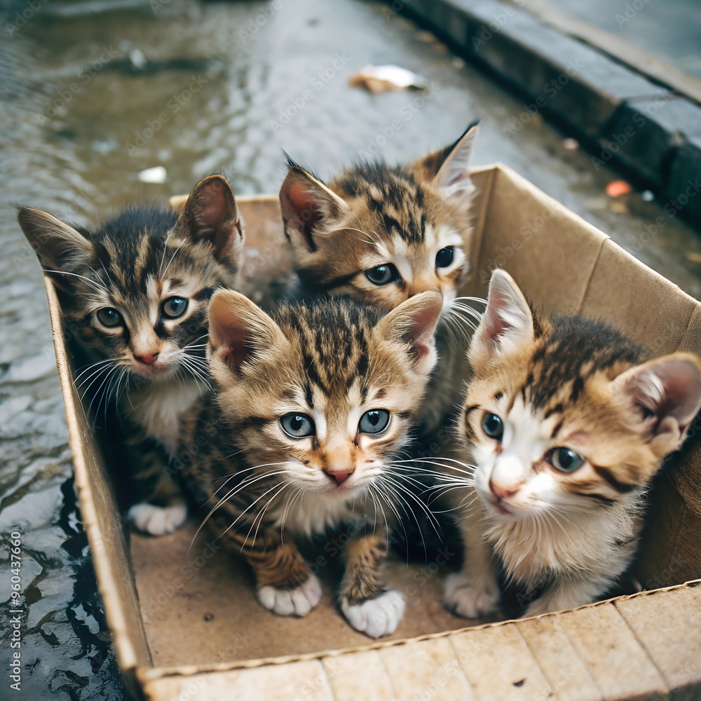 cute little frozen kittens abandoned in a box and left on a wet road cute little frozen kittens abandoned in a box and left on a wet road