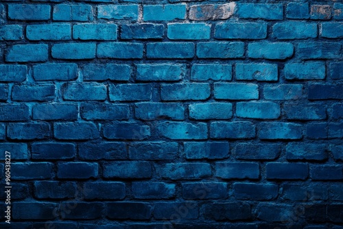 Detailed blue brick wall texture showcasing a rough surface with realistic lighting effects