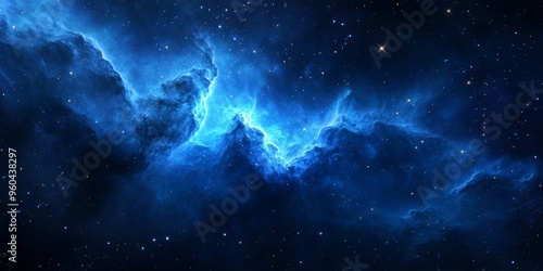 Vibrant blue cosmic nebula with stars and gas clouds in deep space