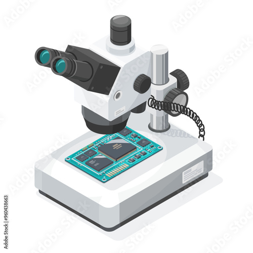 pcb processor inspection industrial microscope semiconductor production concept isometric isolated illustration
