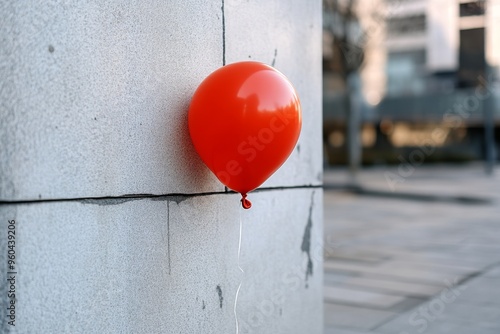 Deflated balloon, hanging by a thread, barely there represents the last traces of something that once was vibrant and alive photo