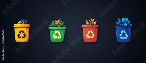 recycle icon set on dark background.