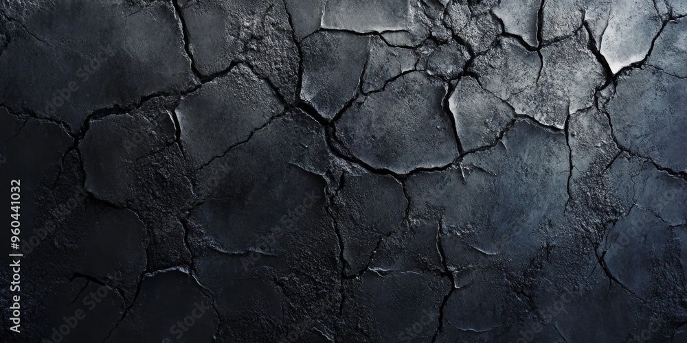 Dark charcoal concrete texture featuring detailed cracks and a rough surface in moody lighting Dark charcoal concrete texture featuring detailed cracks and a rough surface in moody lighting