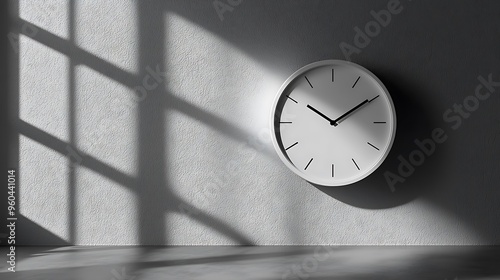 Wallpaper Mural A simple white clock hangs on a grey wall, lit softly by window light. Torontodigital.ca
