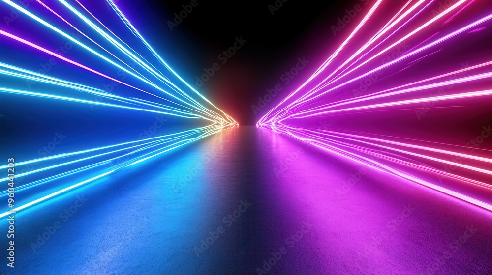 Vibrant neon lights create a stunning pathway, illuminating a dark space with colors of blue and pink, perfect for futuristic themes. Vibrant neon lights create a stunning pathway, illuminating a dark space with colors of blue and pink, perfect for futuristic themes.