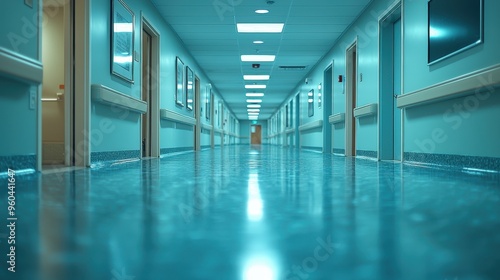 Tranquil Hospital Corridor with Soft Lighting and Polished Floors