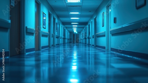 Serene Hospital Corridor at Night with Soft Blurred Lights