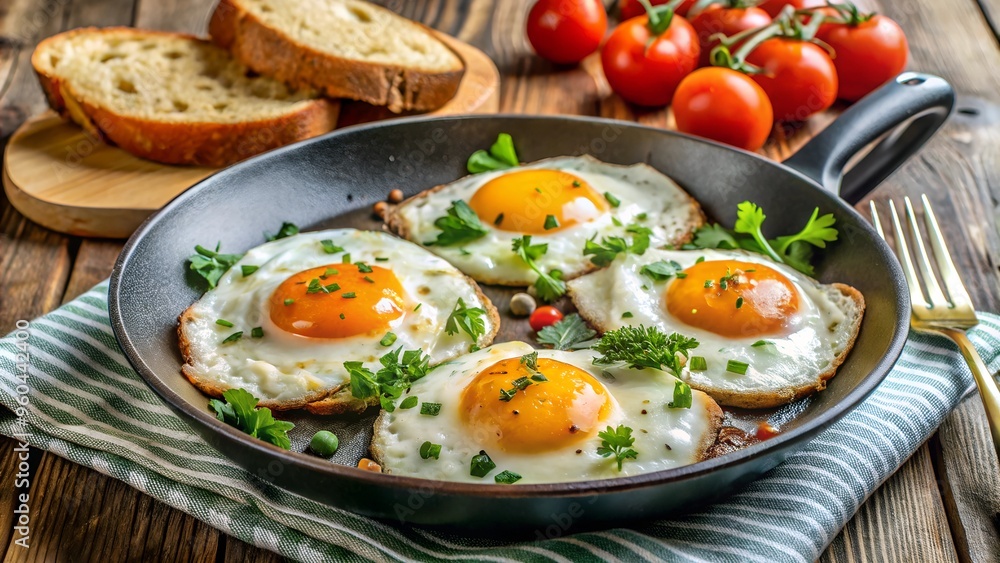 breakfast of fried eggs with avocado slices, greens for breakfast. breakfast of fried eggs with avocado slices, greens for breakfast.