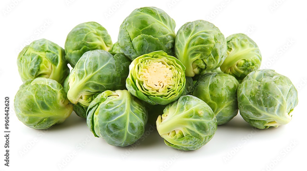 Green Brussels sprouts are isolated on a white background, fresh and crisp. Green Brussels sprouts are isolated on a white background, fresh and crisp.