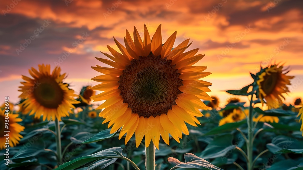 Fototapeta premium Sunflower in field at twilight