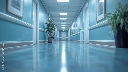 Tranquil Clinic Hallway with Soft Lighting and Calming Colors