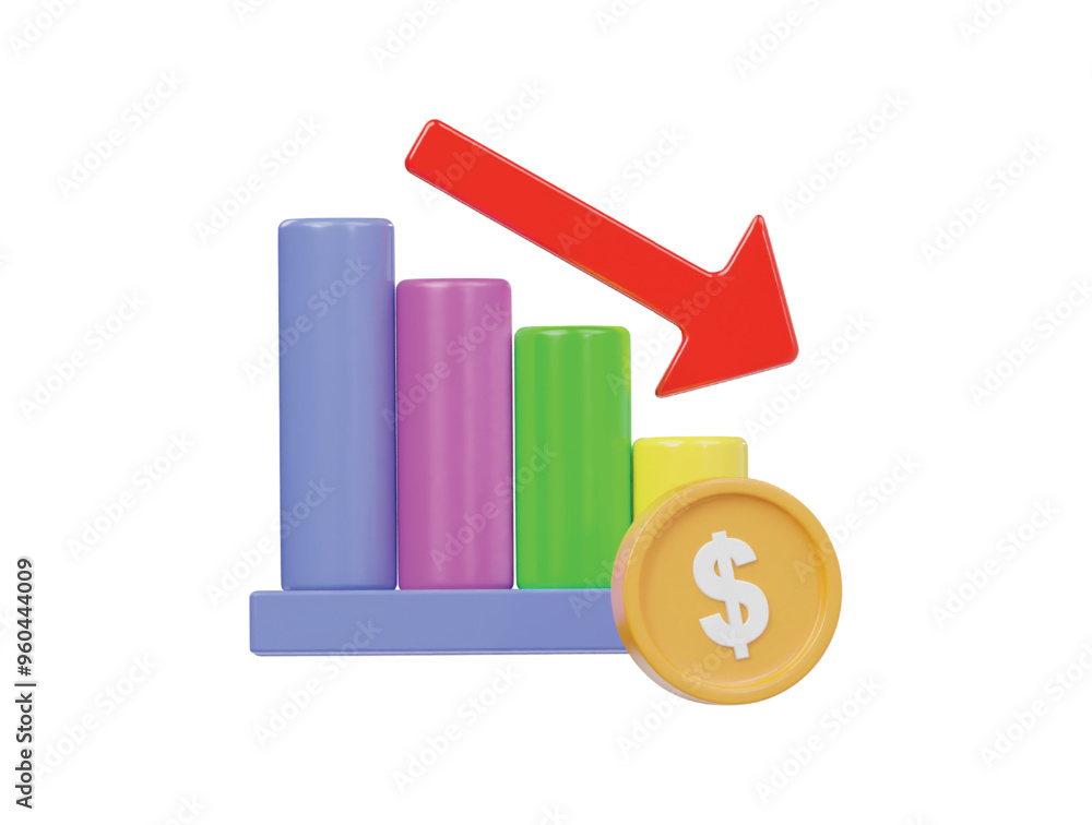 Business down icon 3d render illustration Business down icon 3d render illustration