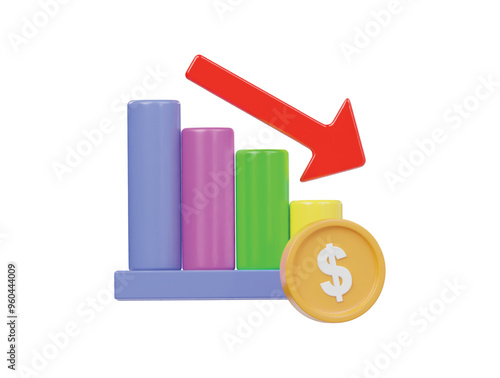 Business down icon 3d render illustration