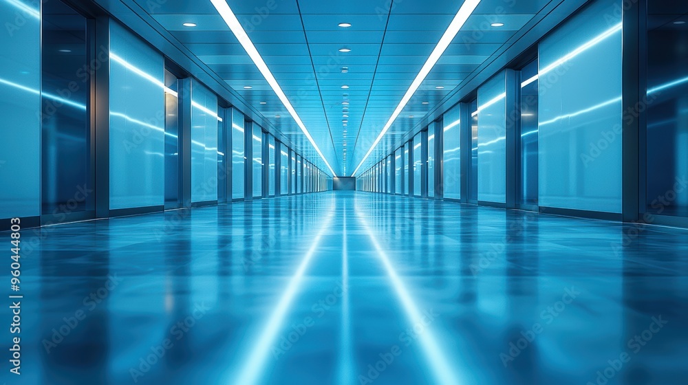 Futuristic Corporate Office Hallway with Sleek Design and High-Tech Features Futuristic Corporate Office Hallway with Sleek Design and High-Tech Features