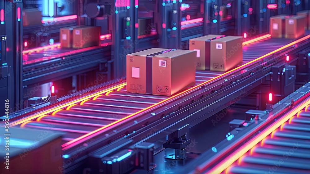Packages are transported in high-tech Settings,online shopping,Concept of automatic logistics management Packages are transported in high-tech Settings,online shopping,Concept of automatic logistics management