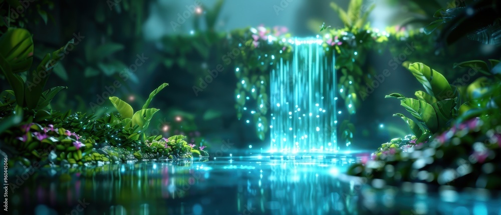 Mystical Waterfall Wonderland - Enchanting Digital Art Background in Mystical Waterfall Wonderland - Enchanting Digital Art Background in