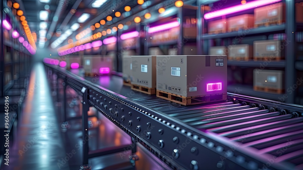 Fototapeta premium Packages are transported in high-tech Settings,online shopping,Concept of automatic logistics management