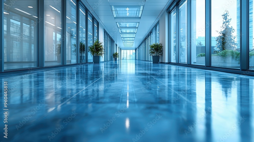 Futuristic Office Building Main Hallway with Stylish Design and Professional Ambiance in Blur Futuristic Office Building Main Hallway with Stylish Design and Professional Ambiance in Blur