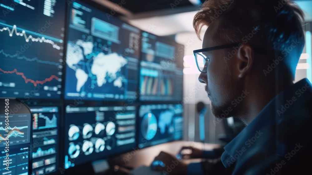 Close-up of a team of data scientists working together on a large data analytics project. Close-up of a team of data scientists working together on a large data analytics project.