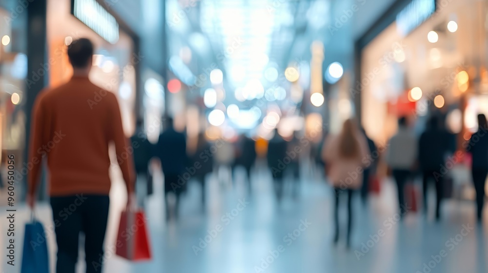 Urban crowd in a modern shopping center, with overlapping silhouettes showing the fast-paced environment of retail spaces Urban crowd in a modern shopping center, with overlapping silhouettes showing the fast-paced environment of retail spaces
