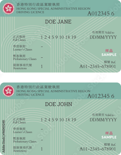 Vector template of toy driver license plastic card for Hong Kong, front side, for games only