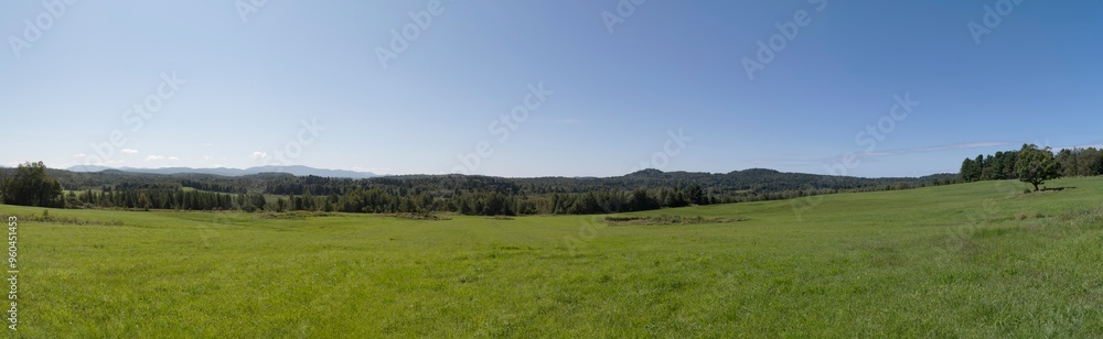 Naklejka premium Panoramic view of a green valley in northern Vermont