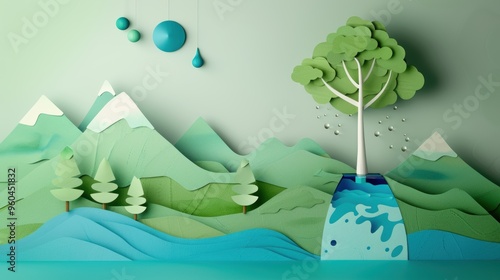 Ecology and world water day, Saving water and world Environment day, environmental protection and save earth water, Paper art photo