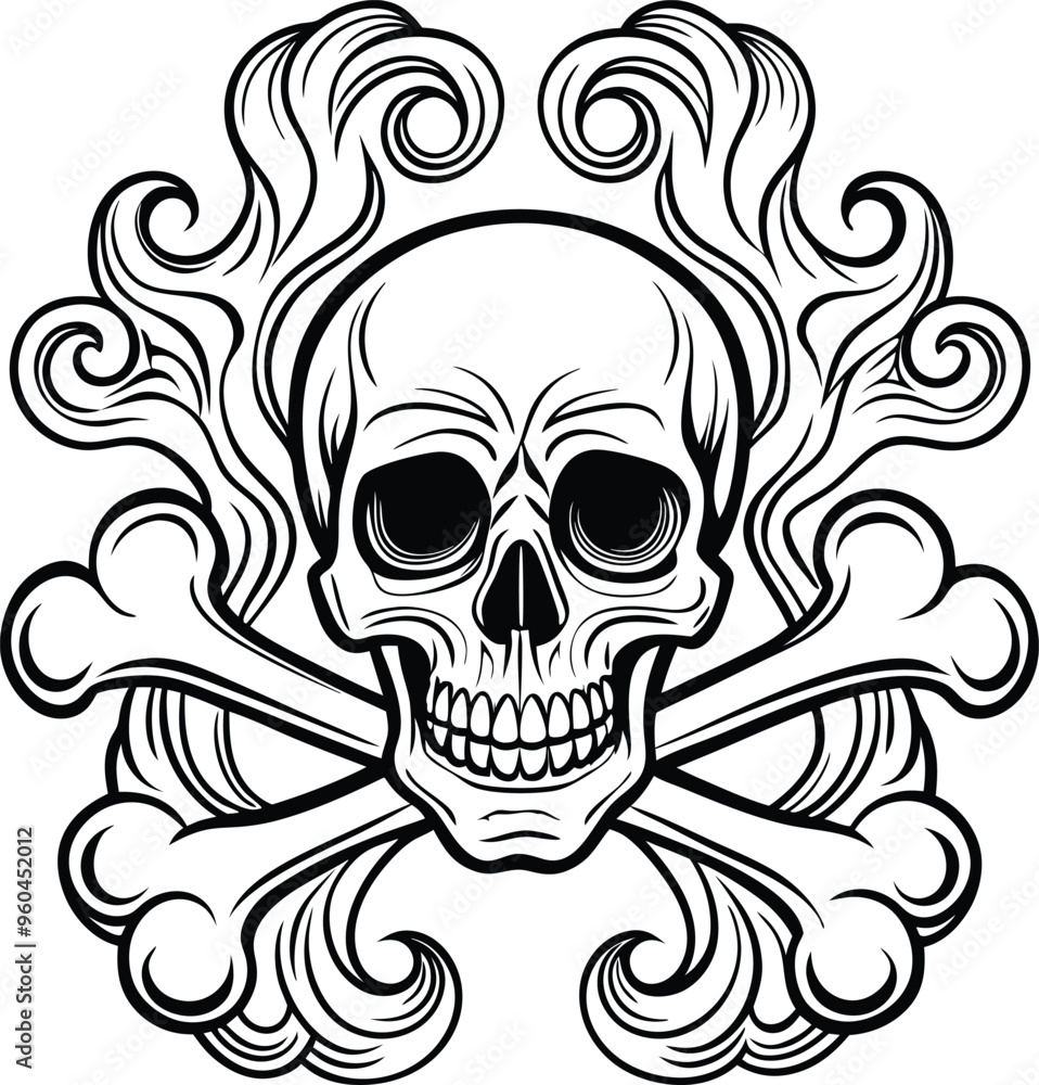 Skull and Crossbones and grunge smoke sketch illustration Skull and Crossbones and grunge smoke sketch illustration