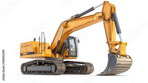 Yellow excavator on a white background, ideal for construction, engineering, and heavy machinery projects.