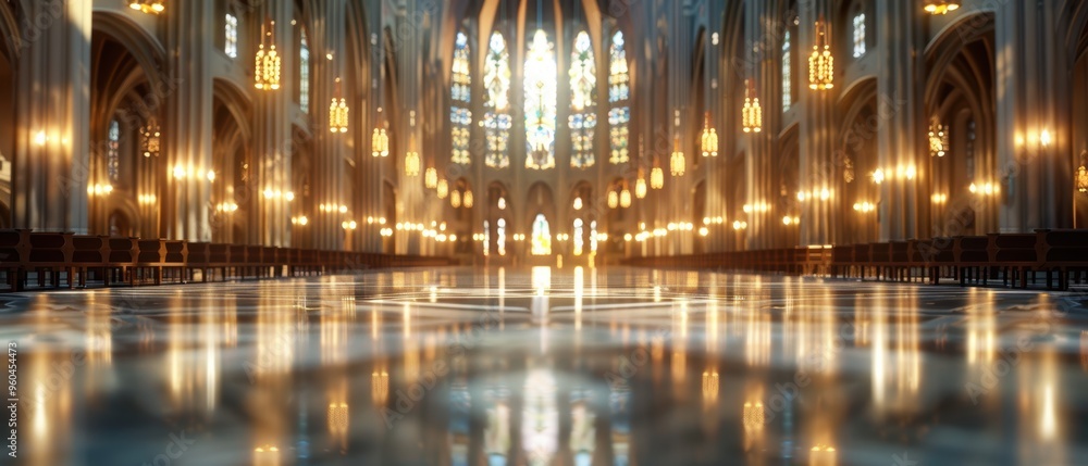 Obraz premium Majestic Gothic Cathedral: Intricate Architecture and Stained Glass Windows in