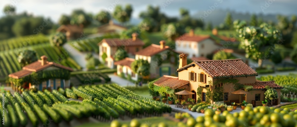 Tranquil Rural Landscape: Serene Countryside with Rolling Fields, Meandering Roads, and Charming Farmhouses in Detailed ing Tranquil Rural Landscape: Serene Countryside with Rolling Fields, Meandering Roads, and Charming Farmhouses in Detailed ing