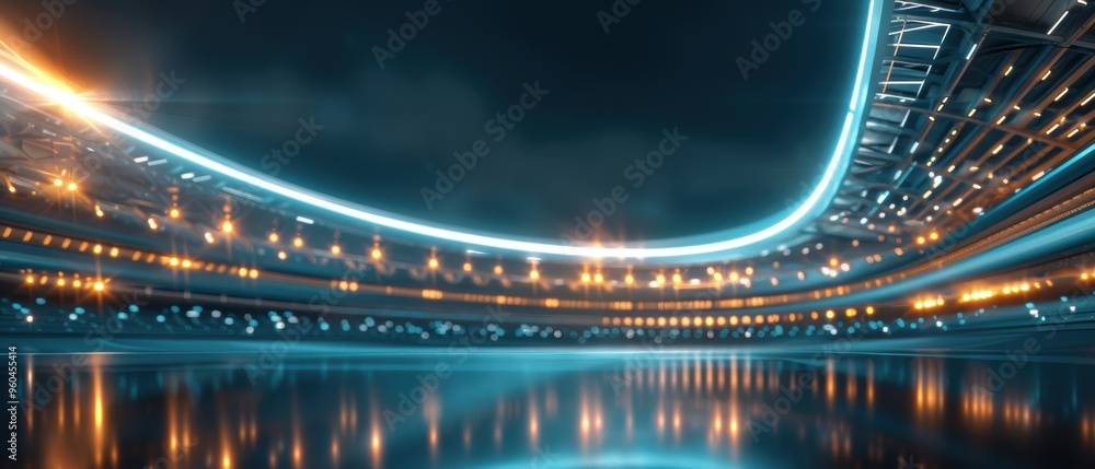 Spectacular Futuristic Stadium: Advanced Architecture, Dynamic Lights, and Enthusiastic Fans in Detailed Spectacular Futuristic Stadium: Advanced Architecture, Dynamic Lights, and Enthusiastic Fans in Detailed
