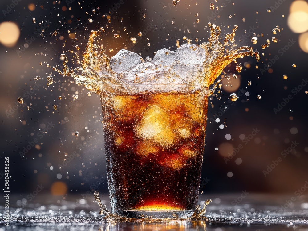 Refreshing Soda Splashing with Ice Cubes in Glass
Refreshing Soda Splashing with Ice Cubes in Glass