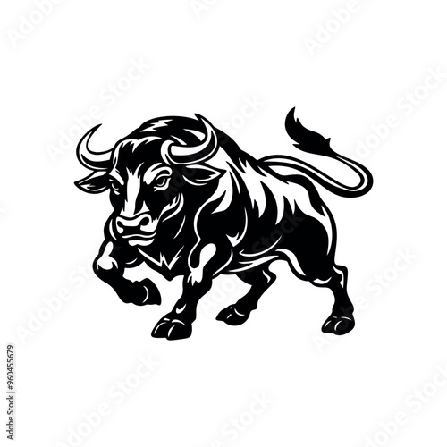 angry bull attacks. vector illustration on white background